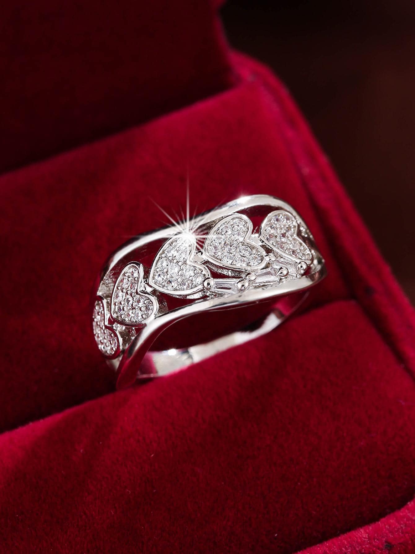 Nhẫn trang trí hình trái tim bằng đá rhinestone - Bạc - Xem 1