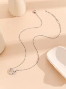 Hihho Rhinestone Decor Circle Charm Necklace - Silver - View 3