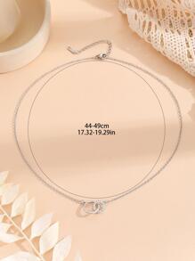 Hihho Rhinestone Decor Circle Charm Necklace - Silver - View 4