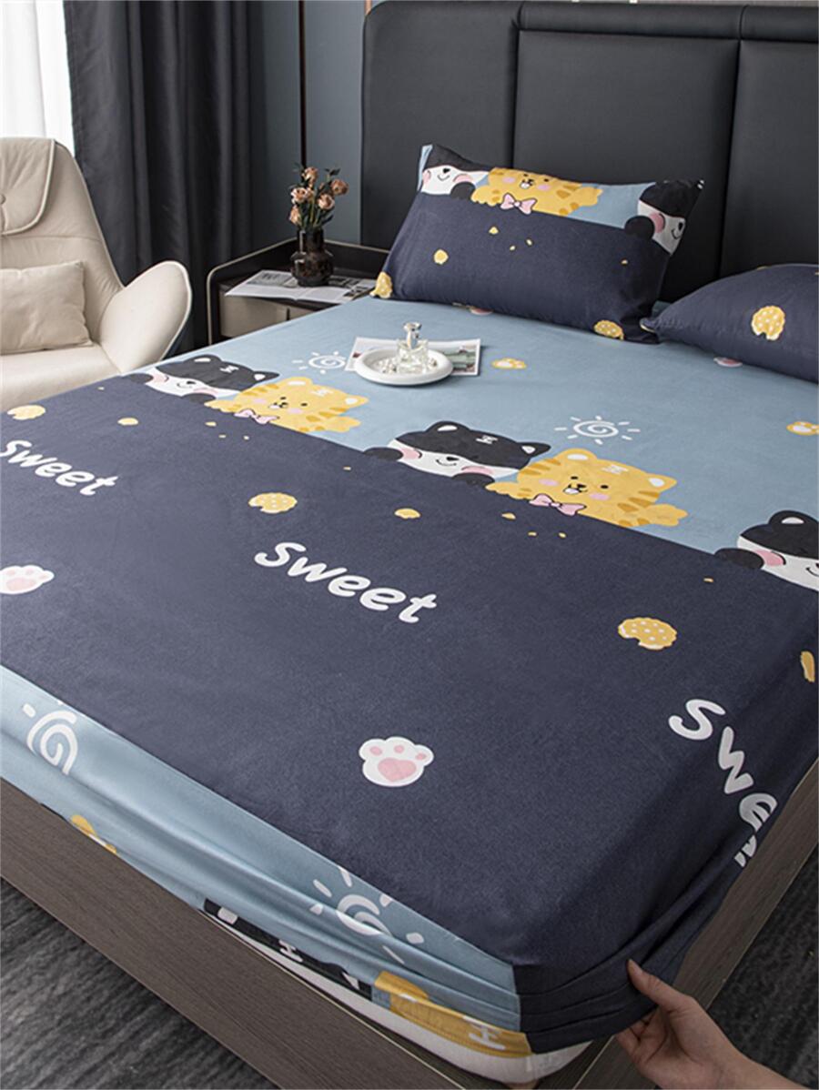 1 Phim Hoạt Hình Con Hổ & Chữ Đồ Họa Trang Bị Tấm, Vải Trang Bị Tấm Đáy Cho Phòng Ngủ - Nhiều màu - Xem 1