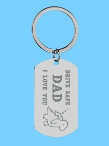 恐龍和標語圖案幾何吊墜可愛鑰匙圈適用於父親節禮品 - 淺灰色 - 查看 2