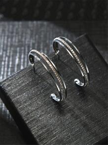 Rhinestone Decor Layered Hoop Earrings - Silver - View 6