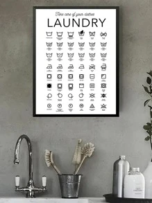 1pc Simple Laundry Canvas Poster, Modern Art, For Bathroom Laundry Room, Home Wall Art Painting, Framed/Unframed - Black and White - View 1