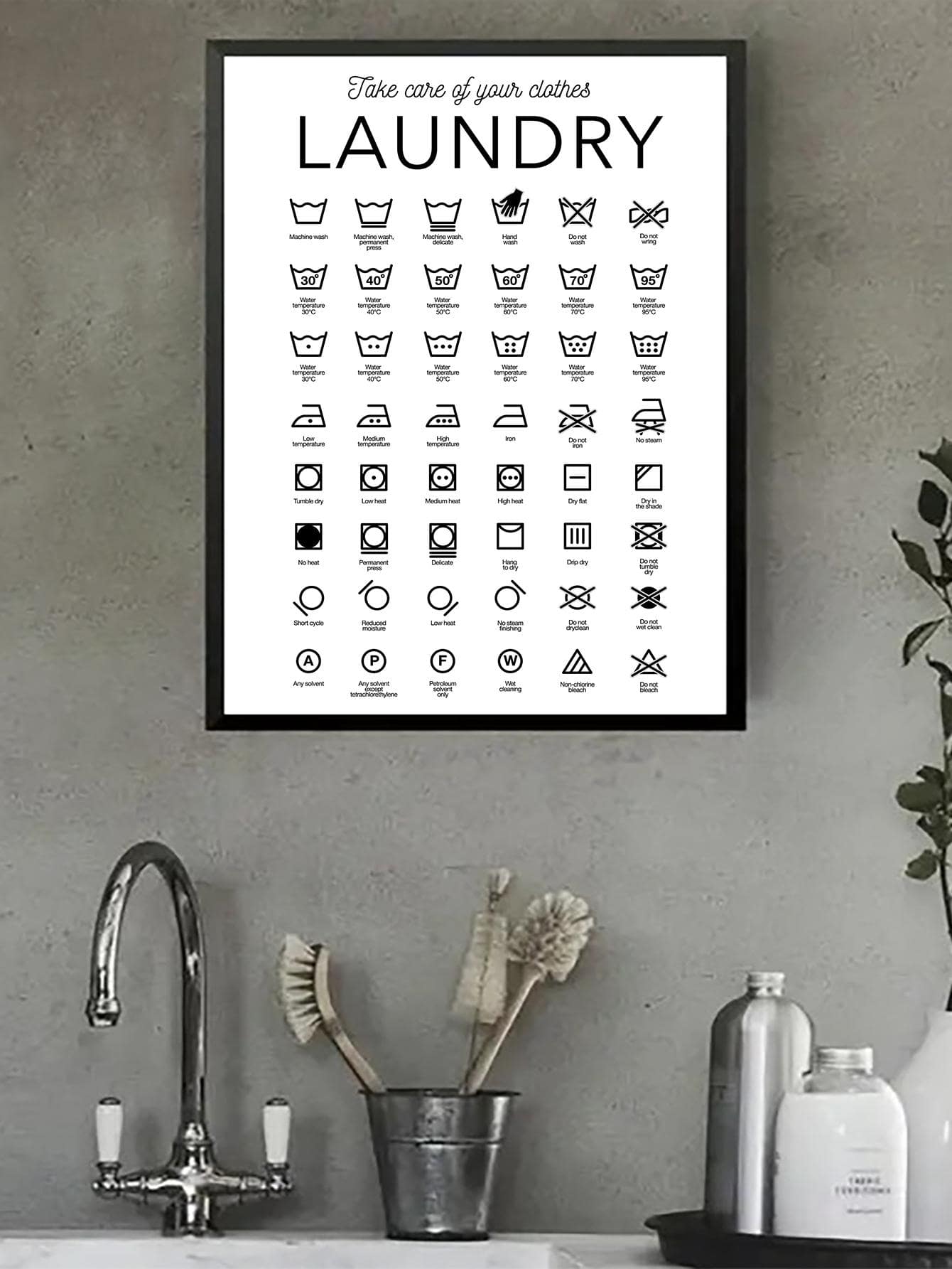 1pc Simple Laundry Canvas Poster, Modern Art, For Bathroom Laundry Room, Home Wall Art Painting, Framed/Unframed - Black and White - View 1