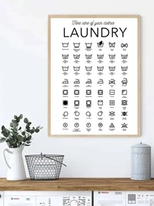 1pc Simple Laundry Canvas Poster, Modern Art, For Bathroom Laundry Room, Home Wall Art Painting, Framed/Unframed - Black and White - View 4