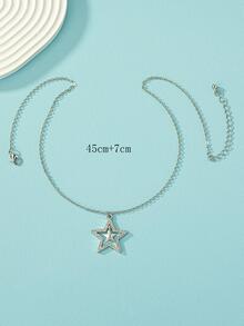 Rhinestone Star Pendant Necklace - Silver - View 4