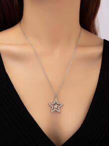 Rhinestone Star Pendant Necklace - Silver - View 1