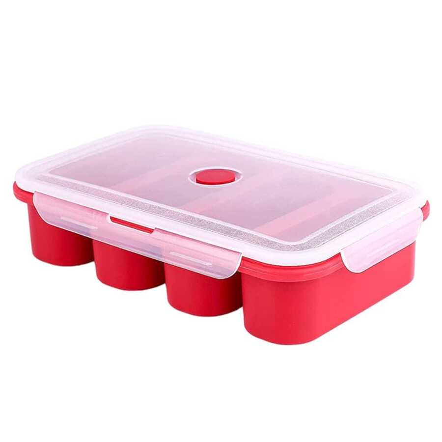 Silicone Freezer Tray Soup 4 Cubes Food Freezing Container Molds With Lid Frozen Packaging Box - Red - View 1