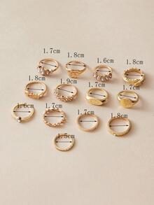 Juego de 13 anillos con hojas de rhinestone de moda - Amarillo Oro - Ver 3