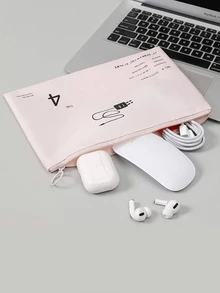 1 Thư Đồ Họa Túi Đựng Đồ Du Lịch, Polyester Hiện Đại Cáp Dữ Liệu Túi Bảo Quản Cho Du Lịch - Màu be - Xem 4