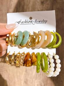 10pairs/set Faux Pearl Decor Hoop Earrings - Multicolor - View 1