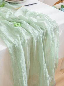 1pc Solid Color Table Runner, Minimalist Polyester Kitchen Table Runner For Home - Green - View 8