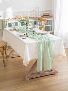 1pc Solid Color Table Runner, Minimalist Polyester Kitchen Table Runner For Home - Green - View 6