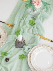 1pc Solid Color Table Runner, Minimalist Polyester Kitchen Table Runner For Home - Green - View 9