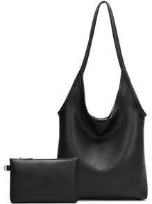 Slouchy Bags for Women Soft Designer Shoulder Purses Ladies Top Handle - Black - View 1