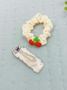 1入組櫻桃裝飾髮夾和1入組櫻桃裝飾大腸髮圈 - 彩色 - 查看 2