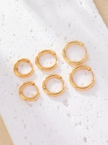 3 cặp/bộ Bông tai dạng vòng tối giản - Vàng - Xem 3