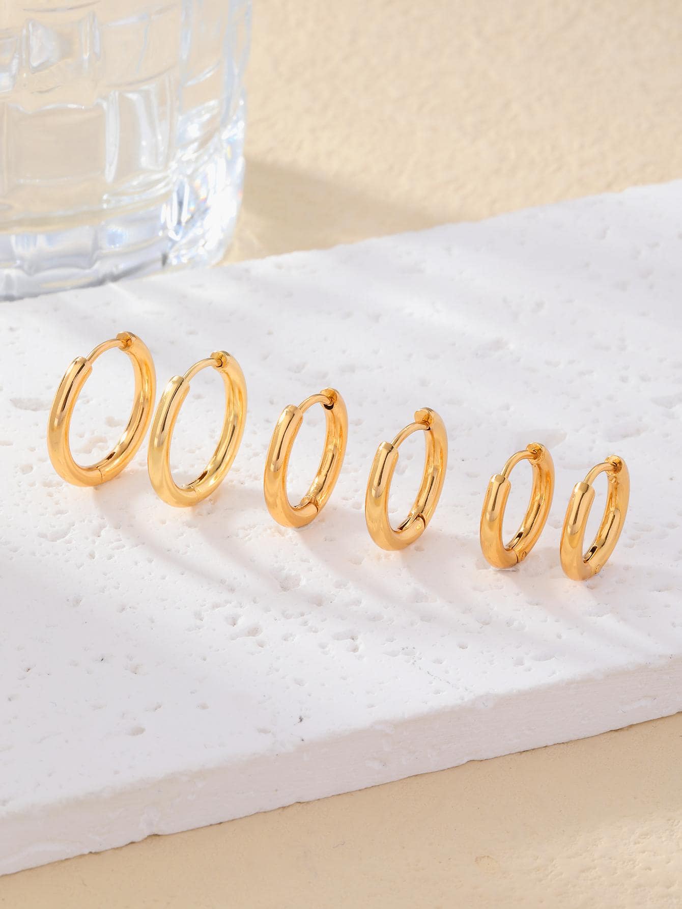 3 cặp/bộ Bông tai dạng vòng tối giản - Vàng - Xem 1