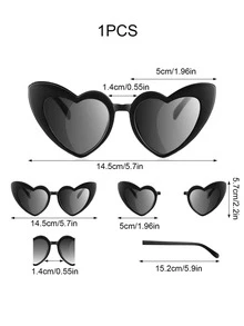 1pc Heart Shaped Fashion Glasses, Bridal Wedding Gift For Single Ladies Party For Summer Beach Vacation,Outdoor,Travel - Black - View 2