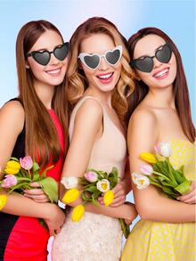 1pc Heart Shaped Fashion Glasses, Bridal Wedding Gift For Single Ladies Party For Summer Beach Vacation,Outdoor,Travel - Black - View 5