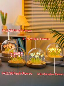 1入組創意鬱金香小夜燈，純手工照明，用於房間和臥室裝飾，氛圍燈，小桌子裝飾生日禮物，不含電池，不含電池 - 黃色 - 查看 8