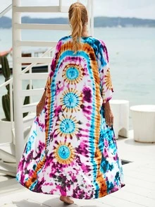Tie Dye Batwing Sleeve Kimono - Multicolor - View 3