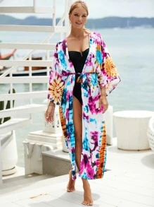 Tie Dye Batwing Sleeve Kimono - Multicolor - View 2