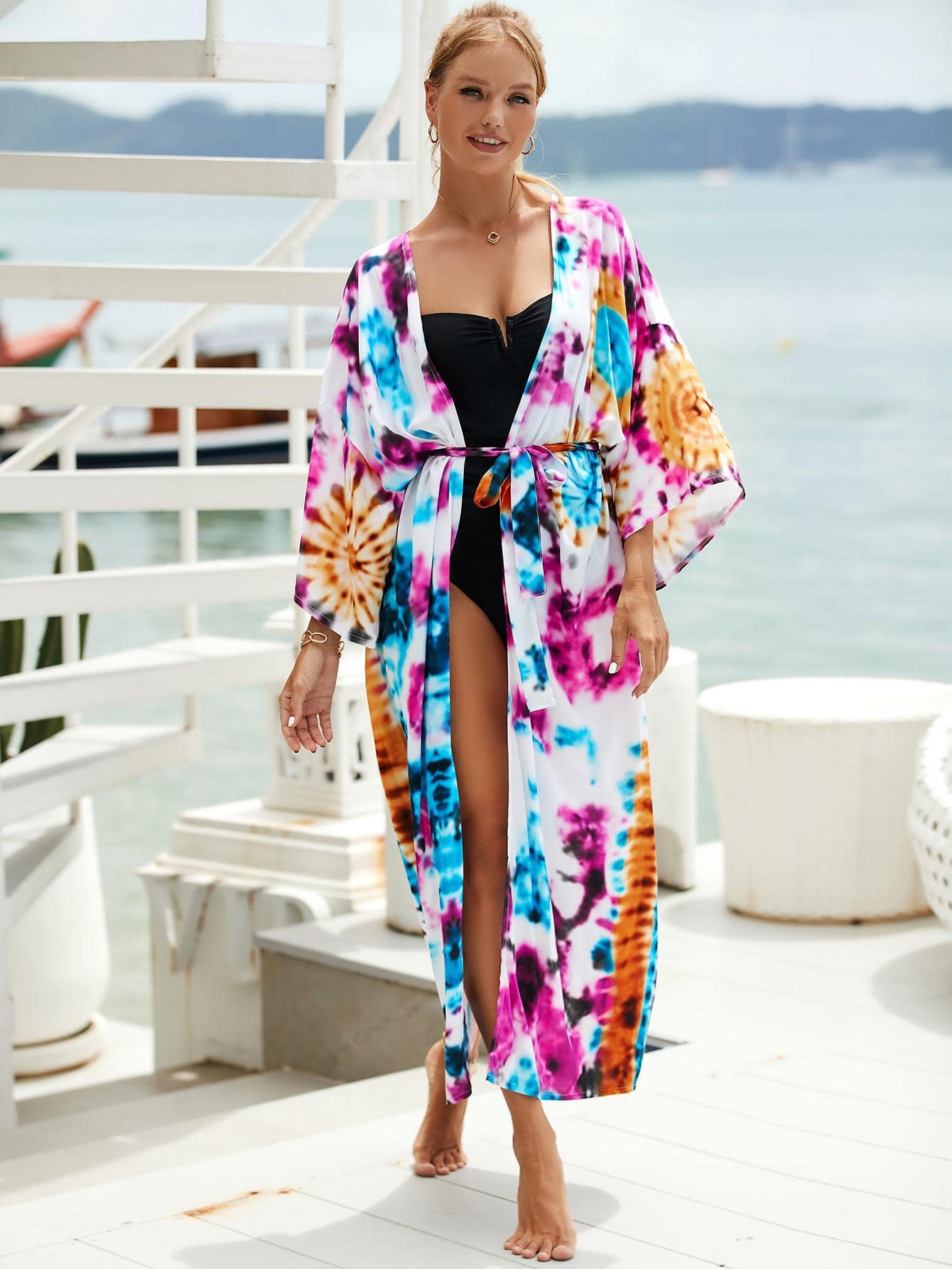 Tie Dye Batwing Sleeve Kimono