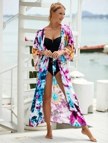 Tie Dye Batwing Sleeve Kimono - Multicolor - View 8