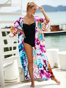 Tie Dye Batwing Sleeve Kimono - Multicolor - View 4
