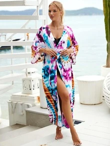 Tie Dye Batwing Sleeve Kimono - Multicolor - View 5