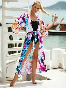 Tie Dye Batwing Sleeve Kimono - Multicolor - View 9