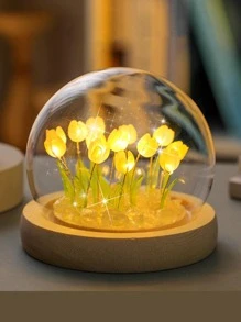 1入組創意鬱金香小夜燈，純手工照明，用於房間和臥室裝飾，氛圍燈，小桌子裝飾生日禮物，不含電池，不含電池 - 黃色 - 查看 4