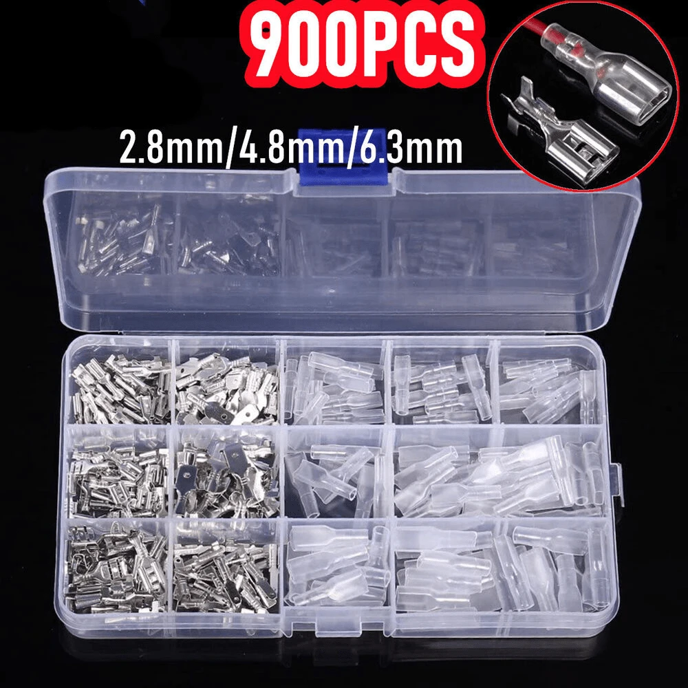 900pcs/set Electrical Wire Crimp Terminal Connector Male Female Spade Assorted Kit For Household - Silver - View 1
