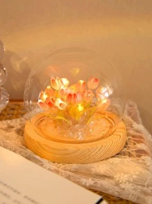 1入組創意鬱金香小夜燈，純手工照明，用於房間和臥室裝飾，氛圍燈，小桌子裝飾生日禮物，不含電池，不含電池 - 黃色 - 查看 6