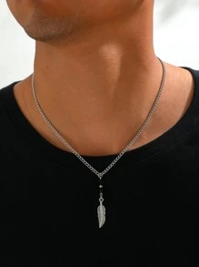 男士羽毛墜飾項鍊,適用於首飾類禮品和派對 - 銀色 - 查看 2