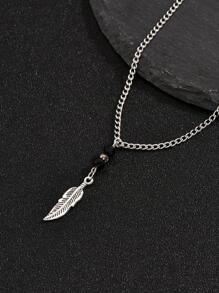 男士羽毛墜飾項鍊,適用於首飾類禮品和派對 - 銀色 - 查看 4