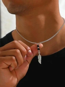 男士羽毛墜飾項鍊,適用於首飾類禮品和派對 - 銀色 - 查看 1