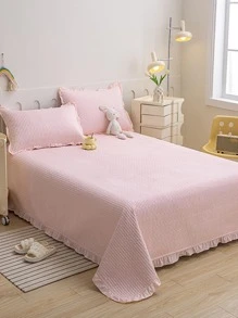 1 Tấm trải giường viền ren trơn, Chăn vải tối giản cho phòng ngủ - Màu Hồng baby - Xem 3