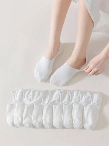 10pairs Women Solid Casual Invisible Socks For Daily Life - White - View 3