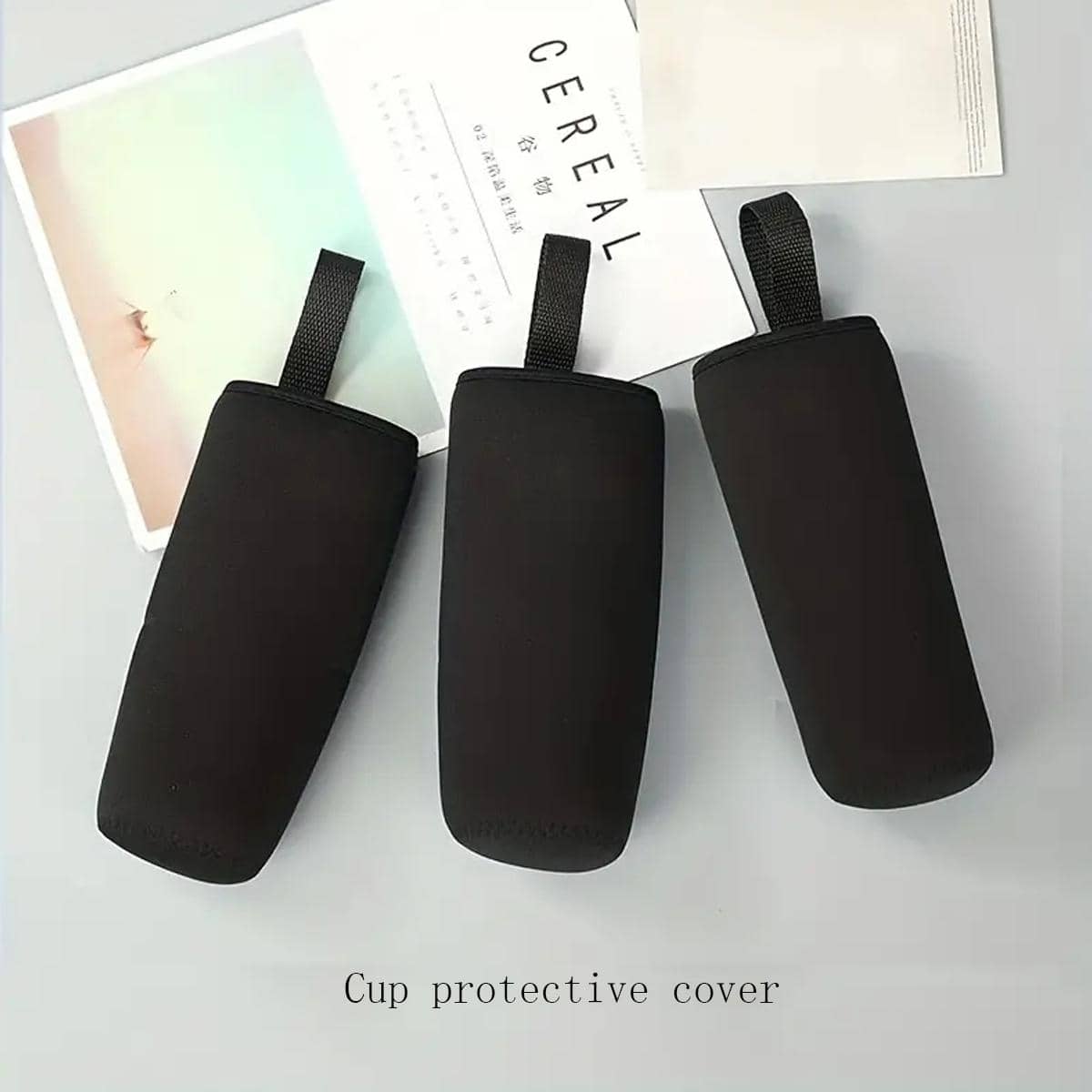 1入組素色黑色瓶蓋簡約水瓶保護套，水瓶隔熱套防漏，可安全用於日常熱液體茶咖啡，適合飲料和榨汁機使用 - 黑色 - 查看 1