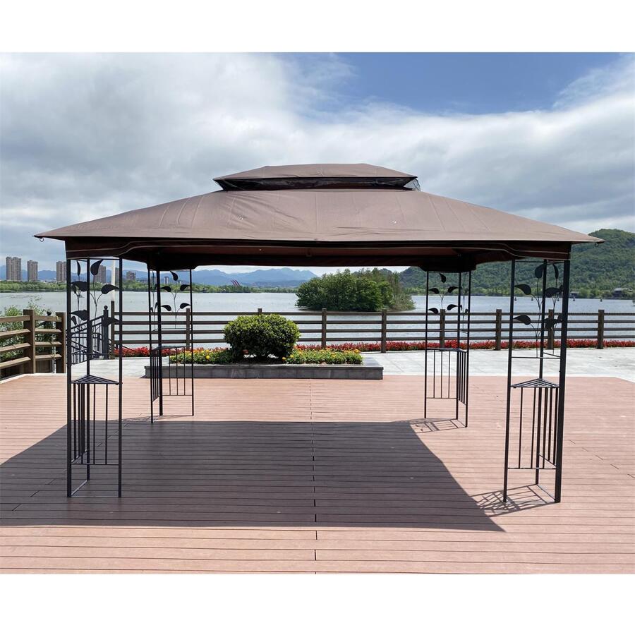 13x10 Outdoor Patio Gazebo Canopy Tent With Ventilated Double Roof And Mosquito net(Detachable Mesh Screen On All Sides),Suitable for Lawn,Garden,Backyard and Deck,Brown Top - màu nâu - Xem 1