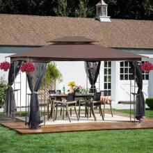 13x10 Outdoor Patio Gazebo Canopy Tent With Ventilated Double Roof And Mosquito net(Detachable Mesh Screen On All Sides),Suitable for Lawn,Garden,Backyard and Deck,Brown Top - màu nâu - Xem 8