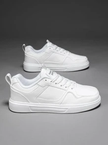 男士字母圖案前綁帶運動戶外板鞋 - 白色 - 查看 5