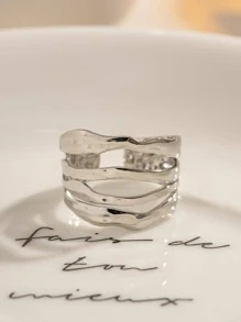 Uworld 1pc Casual Hollow Out Stainless Steel Cuff Ring Minimalist Geometric Opening Rings Women Holiday Jewelry Daily Decoration