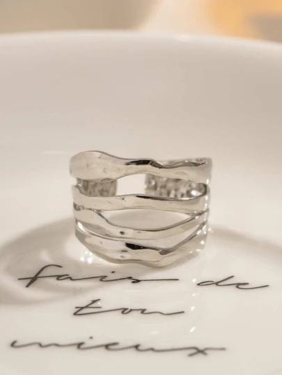 Uworld 1 件休闲镂空不锈钢袖口戒指简约几何开口戒指女士节日珠宝日常装饰