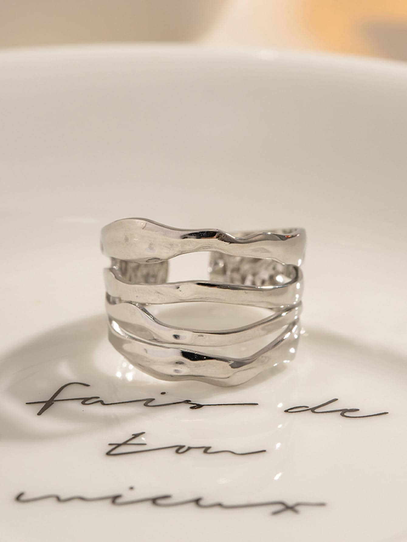 Uworld 1pc Casual Hollow Out Stainless Steel Cuff Ring Minimalist Geometric Opening Rings Women Holiday Jewelry Daily Decoration