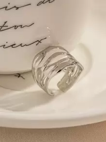 Uworld 1pc Casual Hollow Out Stainless Steel Cuff Ring Minimalist Geometric Opening Rings Women Holiday Jewelry Daily Decoration