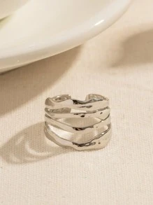 Uworld 1pc Casual Hollow Out Stainless Steel Cuff Ring Minimalist Geometric Opening Rings Women Holiday Jewelry Daily Decoration