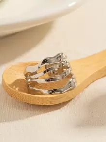 Uworld 1pc Casual Hollow Out Stainless Steel Cuff Ring Minimalist Geometric Opening Rings Women Holiday Jewelry Daily Decoration